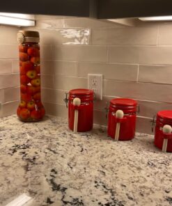 Canister Sets For The Kitchen (4 Piece Set) Red, High Gloss Ceramic | By Home Basics | Decorative | With Wooden Spoons, Countertop Set For Flour, Sugar, Coffee, and Snacks 31 71aQZaZRNYL