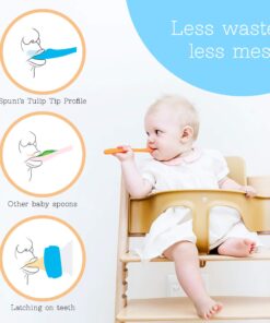 Spuni - First Baby Spoon for 4 Months Onwards, Bouncing Blue and Oops! Orange, 2 Pack Bouncing Blue & 'Oops!' Orange 15 71aQhe9 F2L
