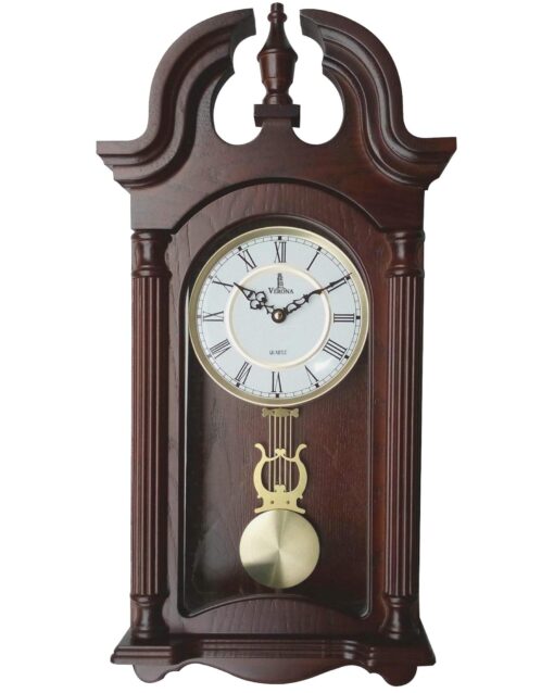 Pendulum Wall Clock Battery Operated - Hanging Grandfather Wall Clock with Pendulum - Quiet, Wood Pendulum Clock - Wooden Pendulum Wall Clock for Living Room Decor, Office & Home Décor Gift 23.5x9 Dark Wood