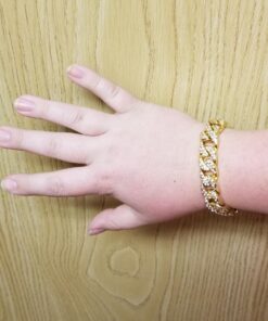 Mens Womens Cuban Link Bracelet Hip Hop Bracelet Stainless Steel Chain Bracelet Iced Out Curb Cuban 18k Gold Plated Bracelet With Clear Rhinestones (A-Gold) 39 71aR8UDTfoL