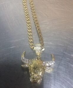 Mens Gold Tone Iced Out Bull Small Pendant with 5Mm 24", No Color, Size No Size 46 71aTAb04nsL
