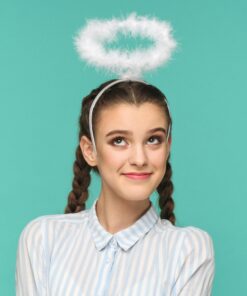 Kangaroo Angel Halo Headband for White Angel Costume - Light up Headband with 6 White LED Lights & Feathers for Kids and Adults – Angel Halloween Costume Accessories for Women and Teen Girls 24 71aU9yOWHKL