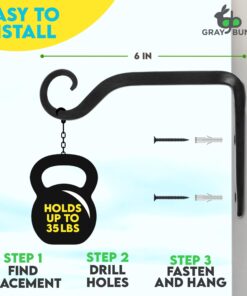 Gray Bunny 2 Pack Outdoor Plant Hanger Hook, 6” Hand Forged Straight Iron Wall Hooks for Bird Feeders, Lanterns, Wind Chimes, Patio Decor - Black 22 71aWfTc0uIL