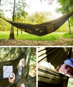 COVACURE Camping Hammock with Net - Lightweight Double Hammock 2 * 10ft Straps, Portable Hammocks, Camping Accessories for Outdoor, Hiking, Camping, Backpacking, Travel, Beach Green 25 71aXnv PSWL