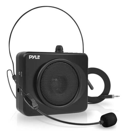 PYLE-PRO Portable Waist-Band PA Speaker System - Compact Voice Amplifier and Headset Microphone Set with Built-in Rechargeable Battery, MP3/USB Playback, AUX, Power Adapter, Strap, Belt Clip PWMA60UB Black