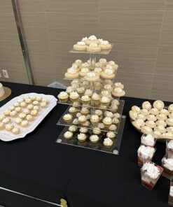 Vdomus 4 Tier Acrylic Cupcake Stand Pastry Stand with LED String Lights Dessert Tree Tower Cake Pyramid for Birthday Wedding Party Babyshower Christmas, Holds up to 50 Cupcakes (Warm) Gold 4 Tier Square 32 71aZRlZ1kL