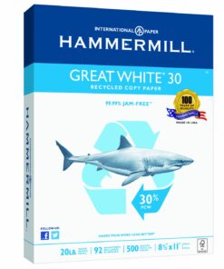 Hammermill Printer Paper, Great White 30% Recycled Paper, 8.5 x 11 - 1 Ream (500 Sheets) - 92 Bright, Made in the USA, 086710 1 Ream | 500 Sheets Letter (8.5x11) 26 71aa16Jy7KL