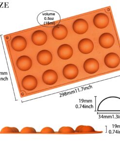 FUNSHOWCASE 15 Cavity Semi Sphere Half Round Dome Silicone Mold Chocolate Teacake Baking Tray, Orange 24 71adH41iTmL
