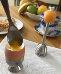 Egg Cups For Soft Boiled Eggs with Spoons - Egg & Cracker Tool Set - Stainless Steel Egg Opener Topper & Cutter - Hard Boiled Egg Holder Tool by Eparé Yellow Rubber Handle 35 71adW1Z4jsL