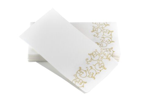 Disposable Guest Bathroom Hand Towels - Gold Floral Design - Linen-Feel Disposable Paper Towels, Cloth-Like Texture, Single-Use, Perfect Size: 12x17” Unfolded & 8.5x4” Folded - Box of 100 by SimuLinen 12" x 17"