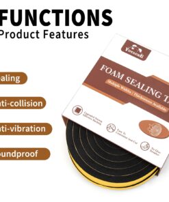 Yotache Foam Tape Weather Stripping for Door 2 Rolls 1/2" W X 3/8" T (New Adhesive Craft), High Density Closed Cell Adhesive Weather Seal Strip Black, 13 Ft Length (2 X 6.5 Ft Each) 1/2" x 3/8" x 13' 16 71aegYCCtmL