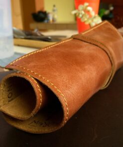 Rustic Genuine Leather Pencil Roll - Pen and Pencil Case - Dark Brown 58 71afC bS87L