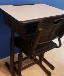 Flash Furniture Billie Open Front Student Desk for Classrooms or Remote Learning, Height Adjustable School Desk with Book Box and Bag Hooks, Black/Gray Set of 1 37 71agdalJHbL