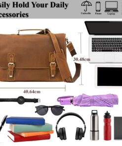 16" Messenger Bag For Men Genuine Leather Vintage Satchel Briefcases RFID Protection Computer Laptop Bag Hunter 35 71ai10Ia2oL