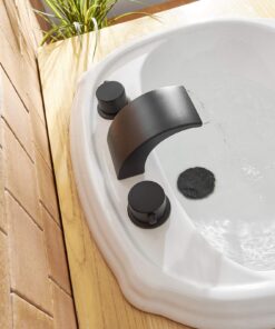 BWE Led Waterfall Widespread 8 Inch 2 Handle Bathroom Faucet 3 Hole Matte Black with Pop Up Drain Assembly with Overflow and Supply Line Vanity Lavatory Sink Mixer Tap 16 71aiJ3dToZL