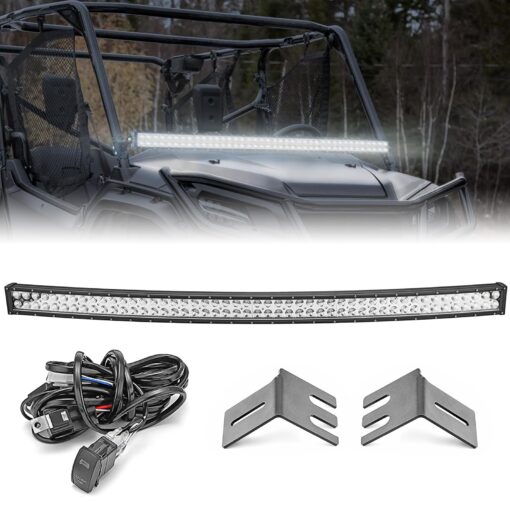 Dasen Upper Hood Below Windshield A-Pillar Mount Brackets 50 inch 288W Curved LED Light Bar w/Wiring kit Compatible with Honda Pioneer 700 1000 Bracket+Light