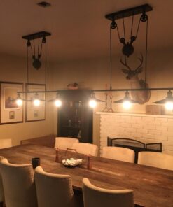 WINSOON 3 Light Industrial Pendant Light, Pulley Pool Table Light Fixture Billiard Light, Retro Steampunk Hanging Lamp, Adjustable Vintage Kitchen Island 3-Head Lights, Matte Black Painted 3 Pack 43 71amRlb7p6L