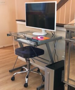 Walker Edison Metal and Glass Work From Home Laptop Computer Gaming Desk with Slide In Keyboard Tray Home Office, 31 Inch, Silver Single Desk Stanford 61 71anCa3wq1L