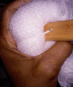 Shower Loofah on a Stick Body & Back Scrubber - Long Handled Mesh Bath Sponge Pouf Luffa Brush on a Stick with a Wood Handle for Men & Women - Easy Reach Body Wash & Lotion Applicator 1 Count (Pack of 1) 32 71anOR1INML