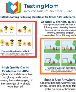 TestingMom.com Gifted Learning Flash Cards – Following Directions for 1st Grade - 2nd Grade – Practice for Grade 1 - Grade 2 CogAT Test, Iowa Test (ITBS), OLSAT Test, NYC Gifted and Talented, WPPSI 10 71anYPdhTKL