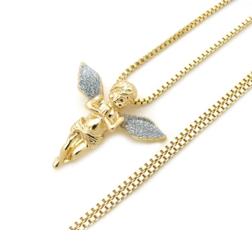 Fashion 21 Sparkled Micro Baby Angel Cherub Pendant 2mm 24 inches Box Chain Necklace Gold Silver Tone