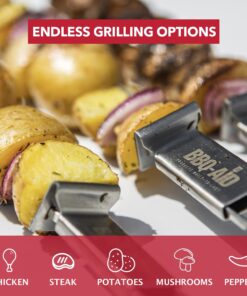 BBQ-AID Premium Barbecue Metal Skewers for Kabobs with Quick Release - Double Pronged, Stainless Steel Metal Skewers for Grilling - Kebab Skewers, Shish Kabob Skewers, Kabob Sticks, Veggies & More 6 Pack 19 71arMb51m6L