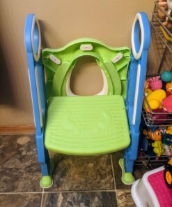 Potty Training Toilet Seat with Step Stool Ladder for Boys and Girls Baby Toddler Kid Children Toilet Training Seat Chair with Handles Padded Seat Non-Slip Wide Step (Blue Green) Blue+Green 50 71azDyaQMIL