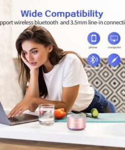 LENRUE A2 Portable Wireless Bluetooth Speaker with Lights and Lanyard,5W Mini Small Metal Speakers Bluetooth 5.0/Aux-in for iPhone Android Home Outdoor, Birthday for Women/Girls Rose Gold 23 71azwl5L5RL