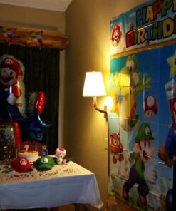 Super Mario Happy Birthday Giant Scene Setters Wall Decorating Kit Party Backdrop, 5 Pieces, Made from Vinyl, Multicolor, 59" x 65" by Amscan 20 71b XYgbsLL