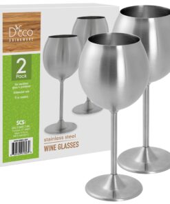 D'Eco Unbreakable 12 Oz Stainless Steel Wine Glasses (2 Pack)- Large Stemmed Matte Silver Wine Goblets - Reusable Indoor Outdoor Drinkware - Keeps Wine Chilled for Longer - Holiday Christmas Gift Idea 2 Count (Pack of 1) 23 71b kS89kL