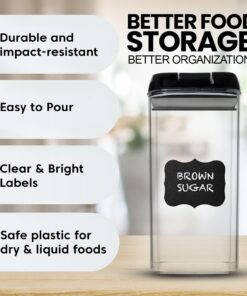 Shazo Airtight Food Storage Container (Set of 6) - BONUS Measuring Cup - Labels & Marker - Durable Plastic - BPA Free - Clear with Improved Lids (Black) - Air Tight Snacks Pantry & Kitchen Canisters Black 28 71b pXX4JYL