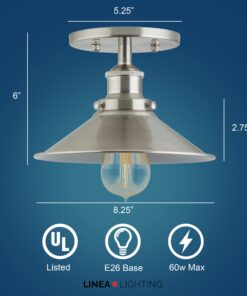 Linea di Liara Andante Brushed Nickel Flush Mount Ceiling Light Fixture Farmhouse Rustic Flush Light Kitchen Lighting Bedroom Bathroom Hallway Light Fixtures Industrial Semi Flush Mount Lighting Fixture Only 18 71b0UY8JVZL