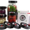 AMZUShome Fermenting Lids Kit Waterless Airlock For Wide Mouth Mason Jar Fermentation Not Crock Pots,Make Sauerkraut,Kimchi,Pickles Or Fermented Foods.4 Pack+1 Pump(Black) Black 4 19 71b1zYxVt1L
