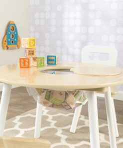 KidKraft Wooden Round Table & 2 Chair Set with Center Mesh Storage - Natural & White, Gift for Ages 3-6 25 71b3rMRMZmL 1
