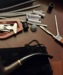 Scotte Luxury Tobacco Smoking Pipe Set,Leather Tobacco Pipe Pouch Wood Pipe Accessories(Redwood Scraper/Stand/Filter Element/Filter Ball/Small Bag/Box) (black) 38 71b5AHarcL