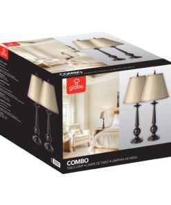 Globe Electric 12398 Set of Two 27" Table Lamps, Bronze Finish, Beige Shades Oil-Rubbed Bronze 28 71b75Q 1x4L