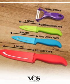 Alternative view of Vos Ceramic Knife Set 4 Pcs Ceramic Knives Set For Kitchen, Ceramic Kitchen Knives With Peeler, Ceramic Paring Knife 3", 4", 6", Inch Multi-Color Red, Blue, Green, Purple Multicolor