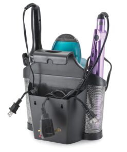 Polder Style Station, Organization for Styling Tools: Hair Dryers,Curling Irons, Straighteners, Brushes, Hang Over Towel Rack, Store Undersink or in Drawer, Black and Silver 32 71b8f v8YkL