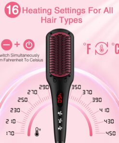Enhanced Ceramic Hair Straightener Brush by MiroPure, 2-in-1 Ionic Straightening Brush with Anti-Scald Feature, Auto Temperature Lock & Auto-Off Function (Black) 44 71b9ufe4buL 1
