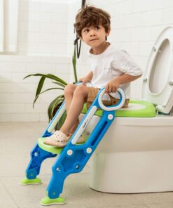 Potty Training Toilet Seat with Step Stool Ladder for Boys and Girls Baby Toddler Kid Children Toilet Training Seat Chair with Handles Padded Seat Non-Slip Wide Step (Blue Green) Blue+Green 44 71bAtp8aKbL
