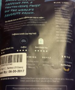 Zest 150mg High Caffeine Energy Leaf Blend - Blue Lady Black Tea - 20 Pack Bag - Hot or Iced - All Natural Strong Flavored Healthy Coffee Alternative Highly Caffeinated Substitute - Perfect for Keto 20 Count (Pack of 1) 48 71bB2jH1sjL
