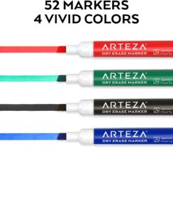 Arteza Dry Erase Markers, Bulk Pack of 52, Chisel Tip, 4 Assorted Colors with Low-Odor Ink, Whiteboard Markers, Back to School Supplies for Classroom, Office, or Home 1 Count (Pack of 52) 9 71bBQbvq9eL