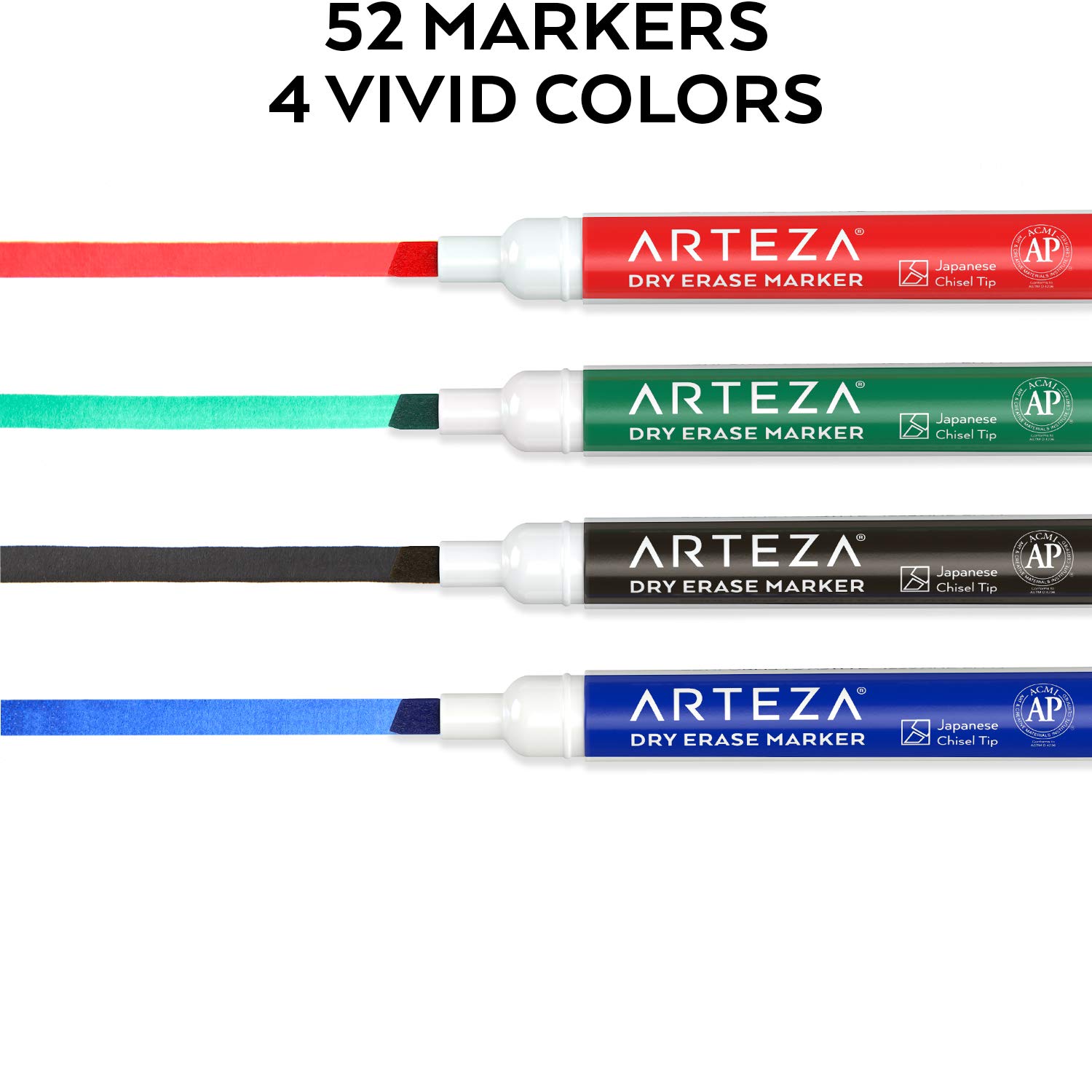 Arteza Dry Erase Markers, Bulk Pack of 52, Chisel Tip, 4 Assorted Colors with Low-Odor Ink, Whiteboard Markers, Back to School Supplies for Classroom, Office, or Home 1 Count (Pack of 52) 2 Arteza Dry Erase Markers, Bulk Pack of 52, Chisel Tip, 4 Assorted Colors with Low-Odor Ink, Whiteboard Markers, Back to School Supplies for Classroom, Office, or Home 1 Count (Pack of 52) - Image 2