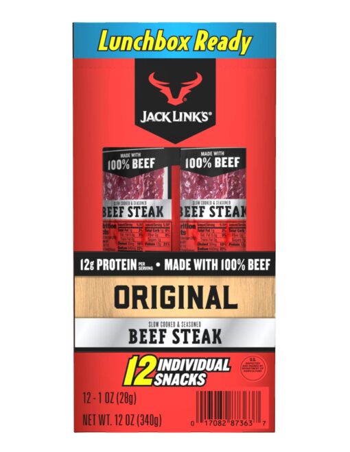 Jack Links Premium Cuts Beef Steak, Original, Strips -Great Protein Snack with 11g of Protein and 1g of Carbs Per Serving, Great Stocking Stuffer Gift, 1 Ounce (Pack of 12)