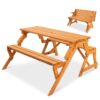 Best Choice Products 2-in-1 Transforming Interchangeable Outdoor Wooden Picnic Table Garden Bench for Backyard, Porch, Patio, Deck w/Umbrella Hole - Natural 58 71bCYKYevSL