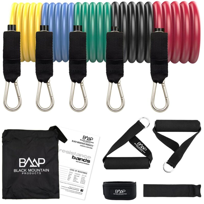 Catalog 4 Black Mountain Products Resistance Band Set with Door Anchor, Ankle Strap, Exercise Chart, and Carrying Case