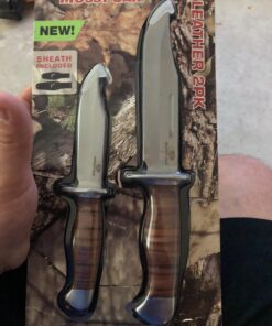 Mossy Oak 2-piece Bowie Knife, Fixed Blade Hunting Knife with Leather Handle, Sheath Included 53 71bFGNEYIrL