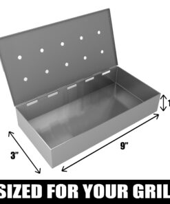 Cave Tools Grill Smoker Box Starter Kit for Wood Chips, Stainless Steel Bucket Style with Hinged Lid, BBQ Grill and Smoker Accessories - Medium Medium (9 x 3 Inches) 14 71bFToUHQAL