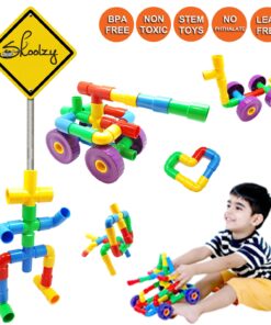 Skoolzy STEM Learning Pipe Tube 29 Piece Toys_and_Games Set, Educational Construction Building Blocks for ADHD & Autism for Baby, Kid Includes Wheels Pipes Joints and eBook 29 71bLbgyZVzL