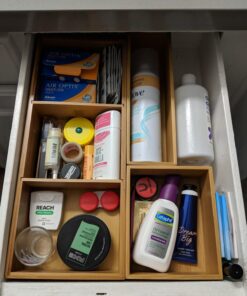 Seville Classics Bamboo Premium Organizer Storage Bins for Kitchen Silverware, Pantry, Closet, Office Desk, Pens, Utensils, Makeup, K Cup, Bamboo, Bin Set w/Dividers (5 Piece) Bin Set w/ Dividers (5 Piece) 35 71bLeK4ghyL